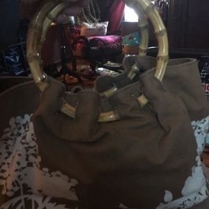 Bamboo circle handle canvas bag